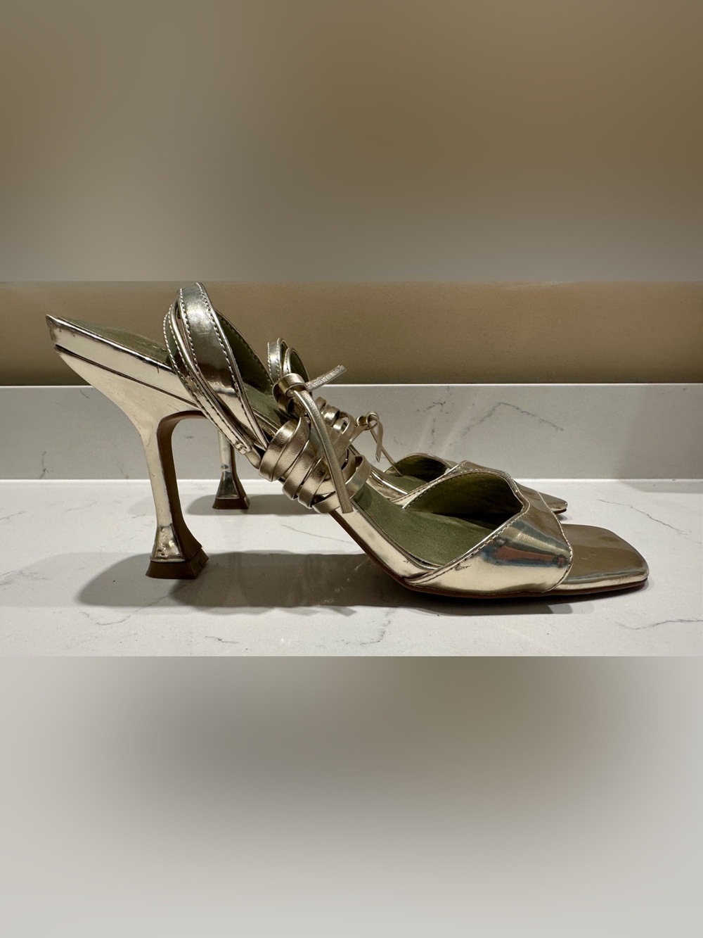 Open Edit Metallic Gold Lace Up Heels - size 8.5M - Picture 5 of 10